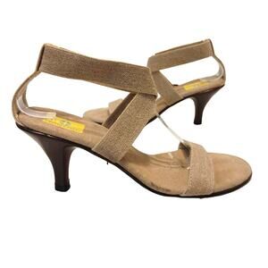 Charleston Shoe Co Kitten Heel Strappy Sandals Neutral Tan Beige Womens Size 9